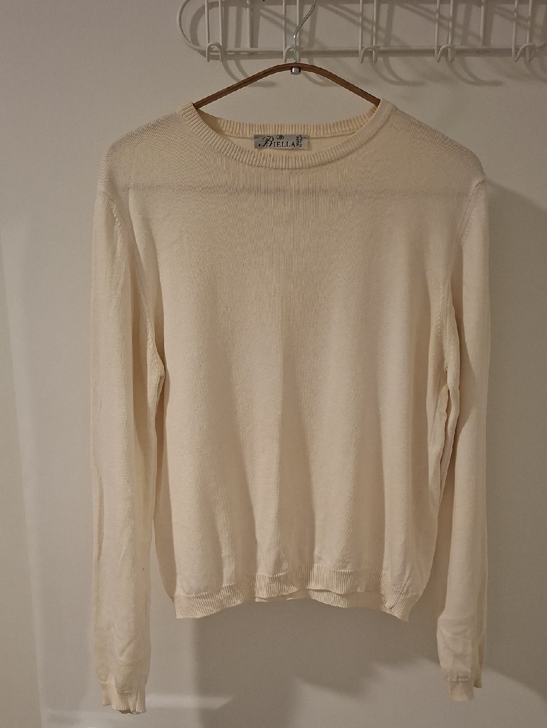 Italian-Made Pale Butter Yellow Fine-Knit Cotton Crewneck Sweater (Size S)